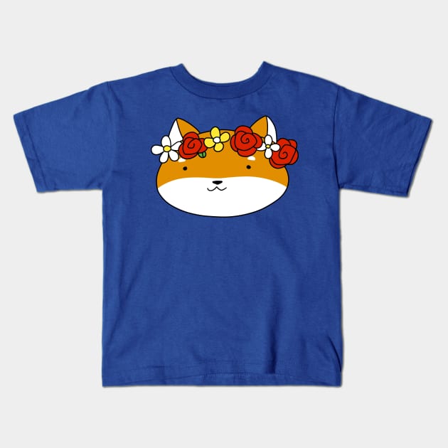 Flower Crown Shiba Face Kids T-Shirt by saradaboru